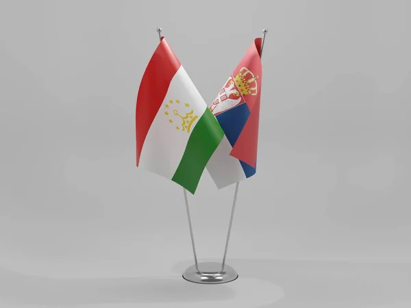 Servië Samenwerking Tadzjikistan Vlaggen Witte Achtergrond Render — Stockfoto