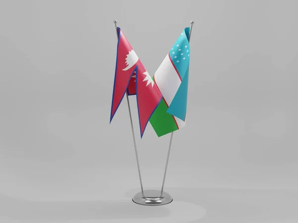 Özbekistan Nepal Şbirliği Bayrakları Beyaz Arkaplan Render — Stok fotoğraf