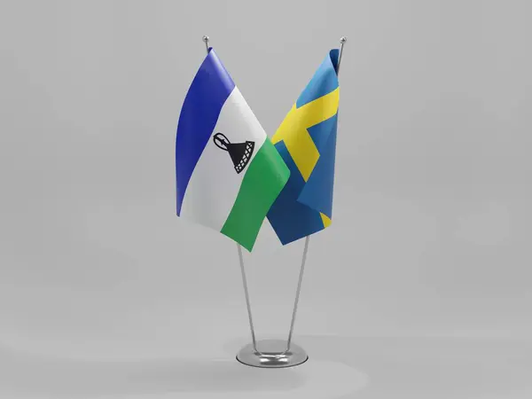 Suecia Banderas Cooperación Lesotho Fondo Blanco Render — Foto de Stock