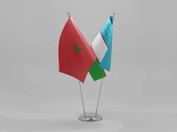 乌兹别克斯坦 摩洛哥合作旗 白色背景 3D渲染 — 图库照片