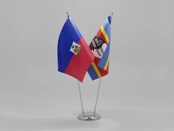 Σημαίες Συνεργασίας Σουαζιλάνδης Αϊτής Λευκό Φόντο Render — Φωτογραφία Αρχείου