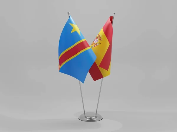 Spagna Repubblica Democratica Del Congo Bandiere Cooperazione Sfondo Bianco Render — Foto Stock