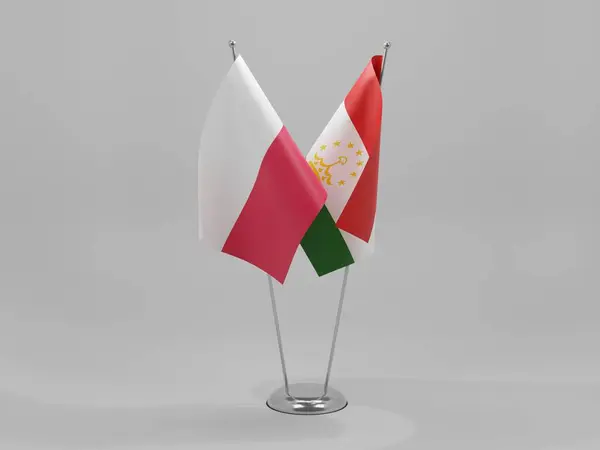 Σημαίες Συνεργασίας Τατζικιστάν Πολωνία Λευκό Φόντο Render — Φωτογραφία Αρχείου