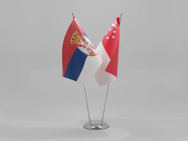 Singapura Sérvia Bandeiras Cooperação Fundo Branco Render — Fotografia de Stock