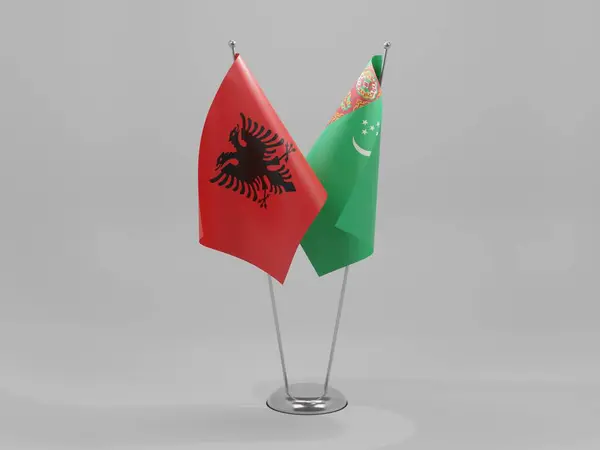 Turkmenistan Albania Cooperation Flags White Background Render — Stock Photo, Image