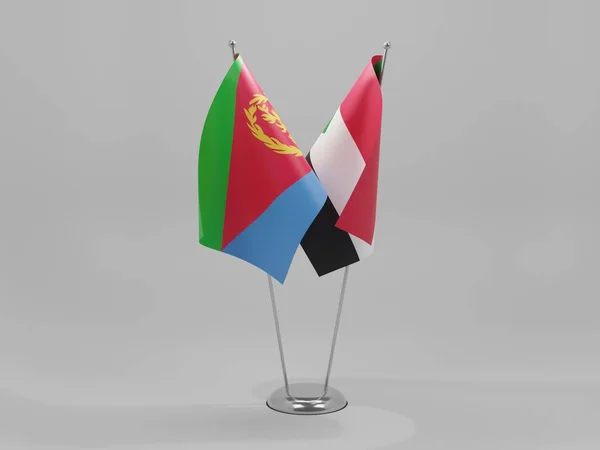 Sudán Banderas Cooperación Eritrea Fondo Blanco Render — Foto de Stock