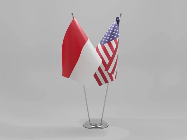 Amerikas Förenta Stater Indonesien Samarbete Flaggor Vit Bakgrund Render — Stockfoto