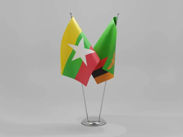 Zambie Myanmar Cooperation Flags Bílé Pozadí Vykreslování — Stock fotografie