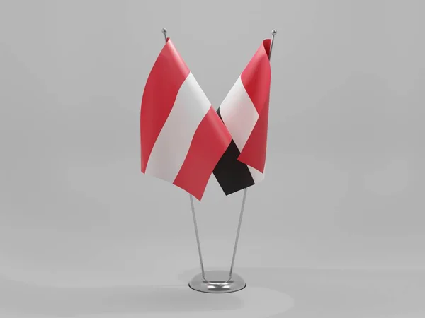 Jemen Österrike Flaggor För Samarbete Vit Bakgrund Render — Stockfoto