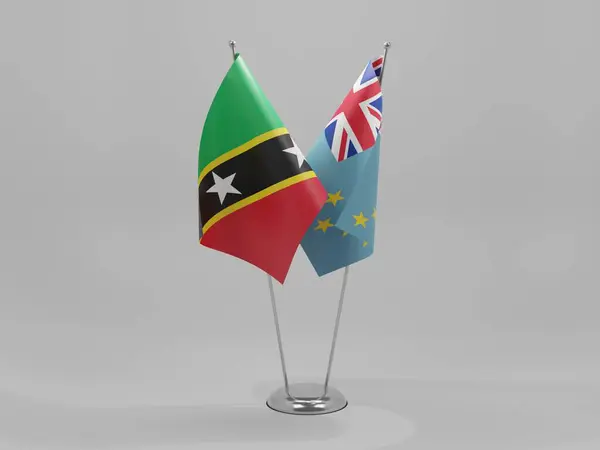 Tuvalu Saint Kitts Nevis Samenwerkingsvlaggen Witte Achtergrond Render — Stockfoto