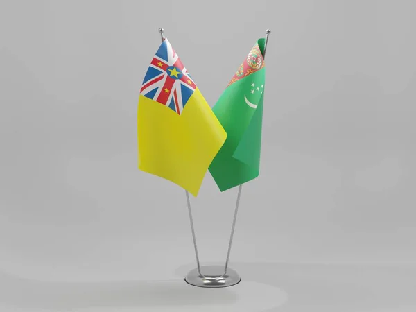 Turkmenistan Bandiere Cooperazione Niue Sfondo Bianco Render — Foto Stock