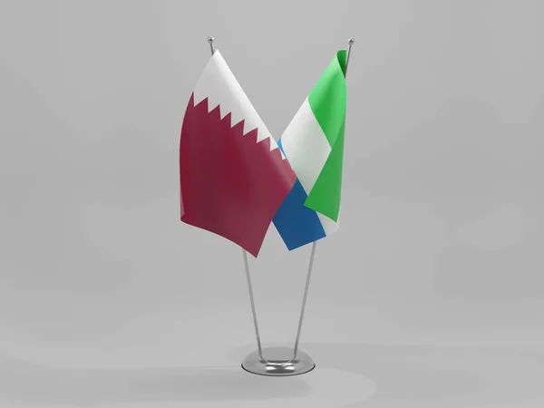 Serra Leoa Bandeiras Cooperação Qatar Fundo Branco Render — Fotografia de Stock