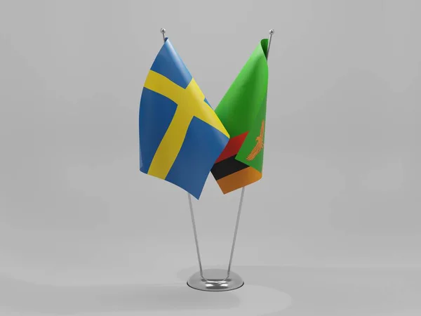 Zambia Banderas Cooperación Suecia Fondo Blanco Render — Foto de Stock