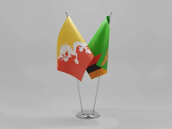 Zambia Bhutan Cooperation Flags White Background Render — стокове фото