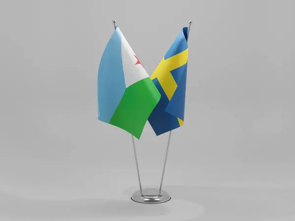 Suecia Banderas Cooperación Yibuti Fondo Blanco Render — Foto de Stock