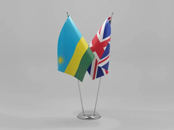 United Kingdom Rwanda Cooperation Flags White Background Render — 图库照片