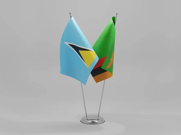 Zambia Saint Lucia Cooperation Flags White Background Render — стокове фото