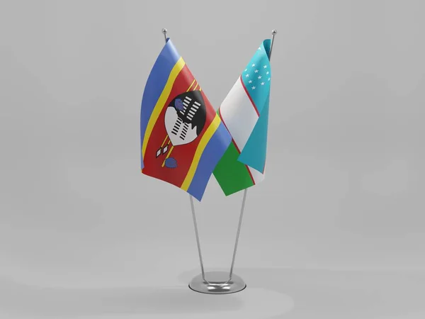 Uzbekistán Banderas Cooperación Suazilandia Fondo Blanco Render —  Fotos de Stock