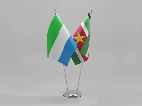 Suriname Bandiere Cooperazione Sierra Leone Sfondo Bianco Render — Foto Stock