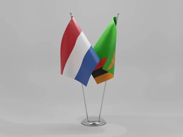 Zambia Netherlands Cooperation Flags White Background Render — стокове фото