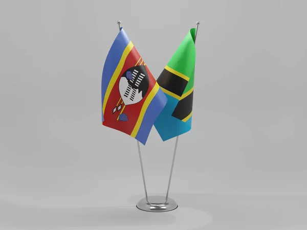 Tanzania Bandiere Cooperazione Swaziland Sfondo Bianco Render — Foto Stock