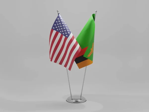 Zâmbia Bandeiras Cooperação Dos Estados Unidos América Fundo Branco Render — Fotografia de Stock