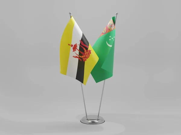 Turkmenistan Brunei Cooperation Flags White Background Render — стокове фото