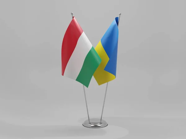 Ukrayna - Macaristan İşbirliği Bayrakları, Beyaz Arkaplan - 3D Render