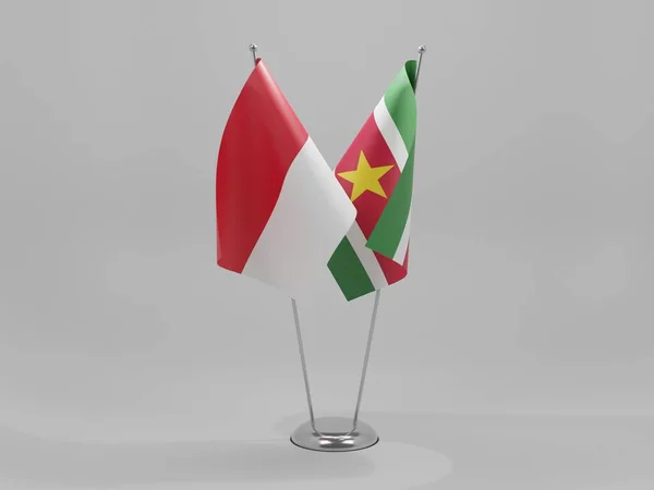 Suriname Indonézia Együttműködési Zászlók Fehér Háttér Render — Stock Fotó