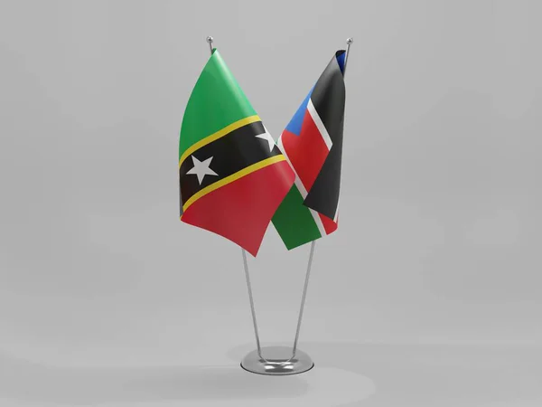 Sud Sudan Bandiere Cooperazione Saint Kitts Nevis Sfondo Bianco Render — Foto Stock