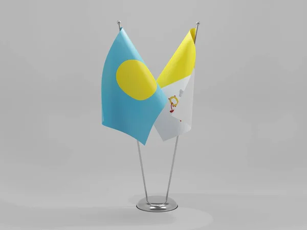Βατικανό Palau Cooperation Flags Λευκό Φόντο Render — Φωτογραφία Αρχείου