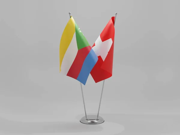 Schweiz Komoren Kooperationsfahnen Weißer Hintergrund Render — Stockfoto