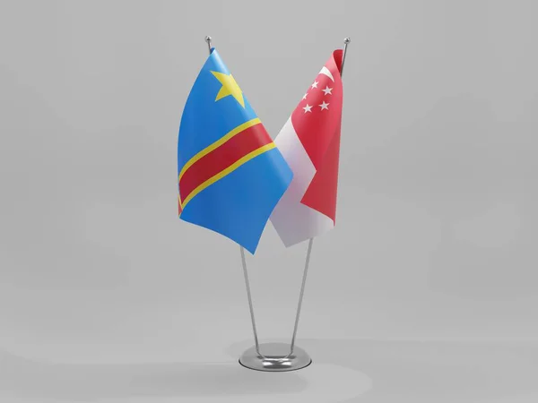 Banderas Cooperación Entre Singapur República Democrática Del Congo Fondo Blanco — Foto de Stock