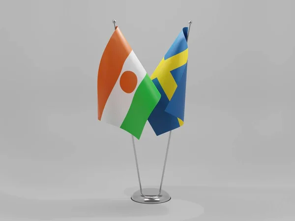 Sveç Nijer Şbirliği Bayrakları Beyaz Arkaplan Yapılandırma — Stok fotoğraf