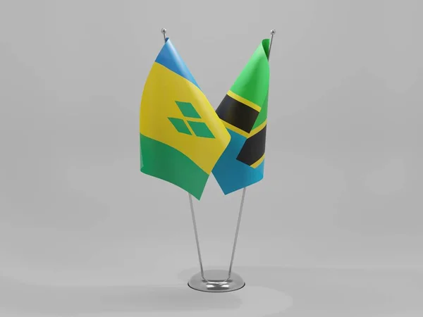 Tanzania Saint Vincent Grenadines Samenwerking Vlaggen Witte Achtergrond Render — Stockfoto