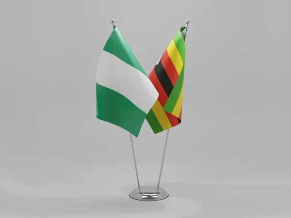 Zimbabwe Nigéria Együttműködési Zászlók Fehér Háttér Render — Stock Fotó