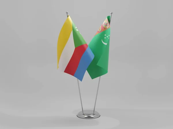 Turkmenistán Komory Vlajky Spolupráce Bílé Pozadí Vykreslování — Stock fotografie