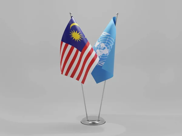 United Nations - Malaysia Cooperation Flags, White Background - 3D Render