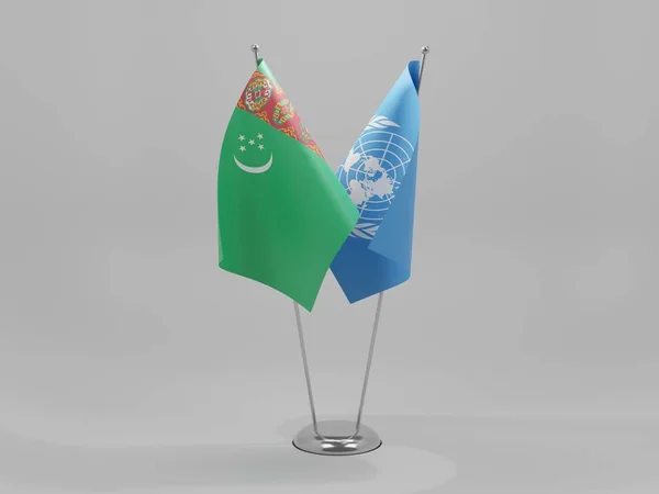 Spojené Národy Turkmenistán Vlajky Spolupráce Bílé Pozadí Vykreslování — Stock fotografie