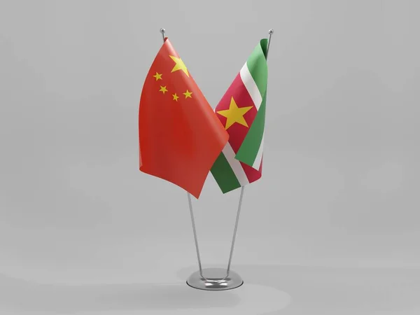 Suriname Kína Együttműködési Zászlók Fehér Háttér Render — Stock Fotó