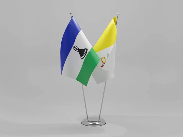 Vaticaanstad Lesotho Samenwerking Vlaggen Witte Achtergrond Render — Stockfoto
