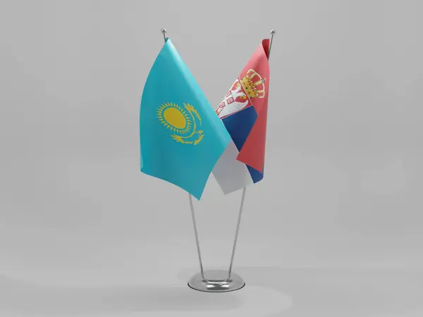 Serbia Kazakhstan Cooperation Flags White Background Render — Stock Photo, Image