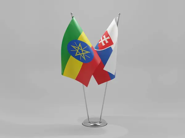 Slovacchia Bandiere Cooperazione Etiopia Sfondo Bianco Render — Foto Stock