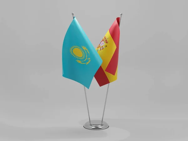 Spanien Kasachstan Kooperationsflaggen Weißer Hintergrund Render — Stockfoto