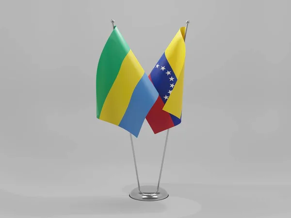Venezuela Drapeaux Coopération Gabon Fond Blanc Render — Photo