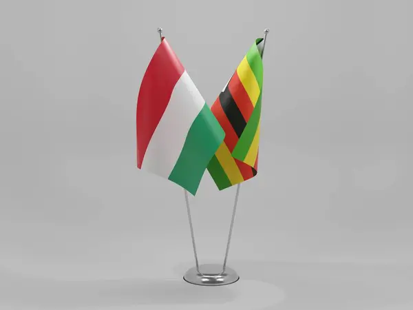 Zimbabwe Węgry Flagi Współpracy Białe Tło Render — Zdjęcie stockowe