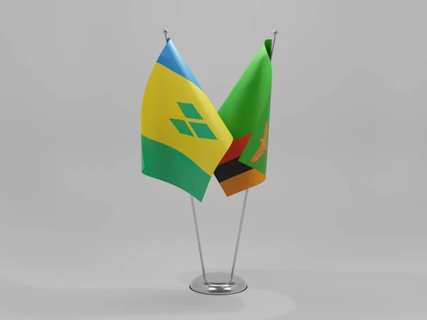 Zâmbia São Vicente Granadinas Bandeiras Cooperação Fundo Branco Render — Fotografia de Stock