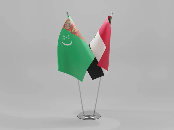 Sudan Bandiere Cooperazione Turkmenistan Sfondo Bianco Render — Foto Stock