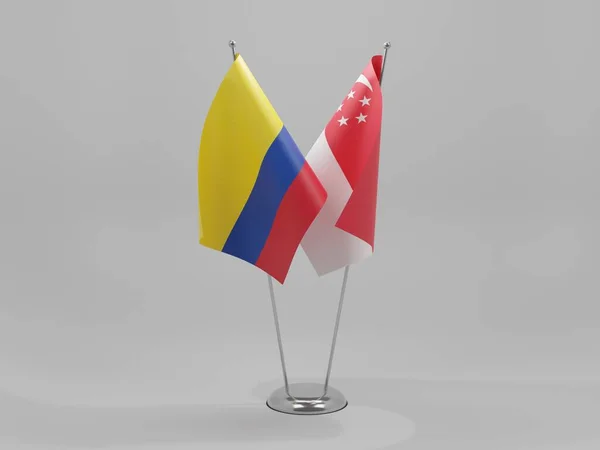 Banderas Cooperación Singapur Colombia Fondo Blanco Render — Foto de Stock