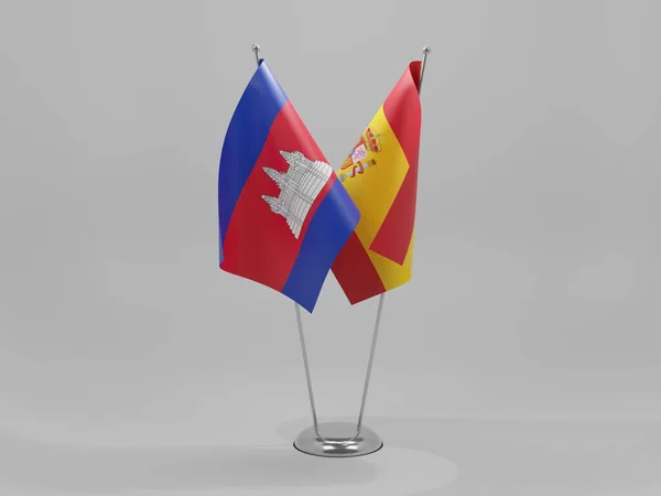 Spanien Kambodscha Kooperationsfahnen Weißer Hintergrund Render — Stockfoto